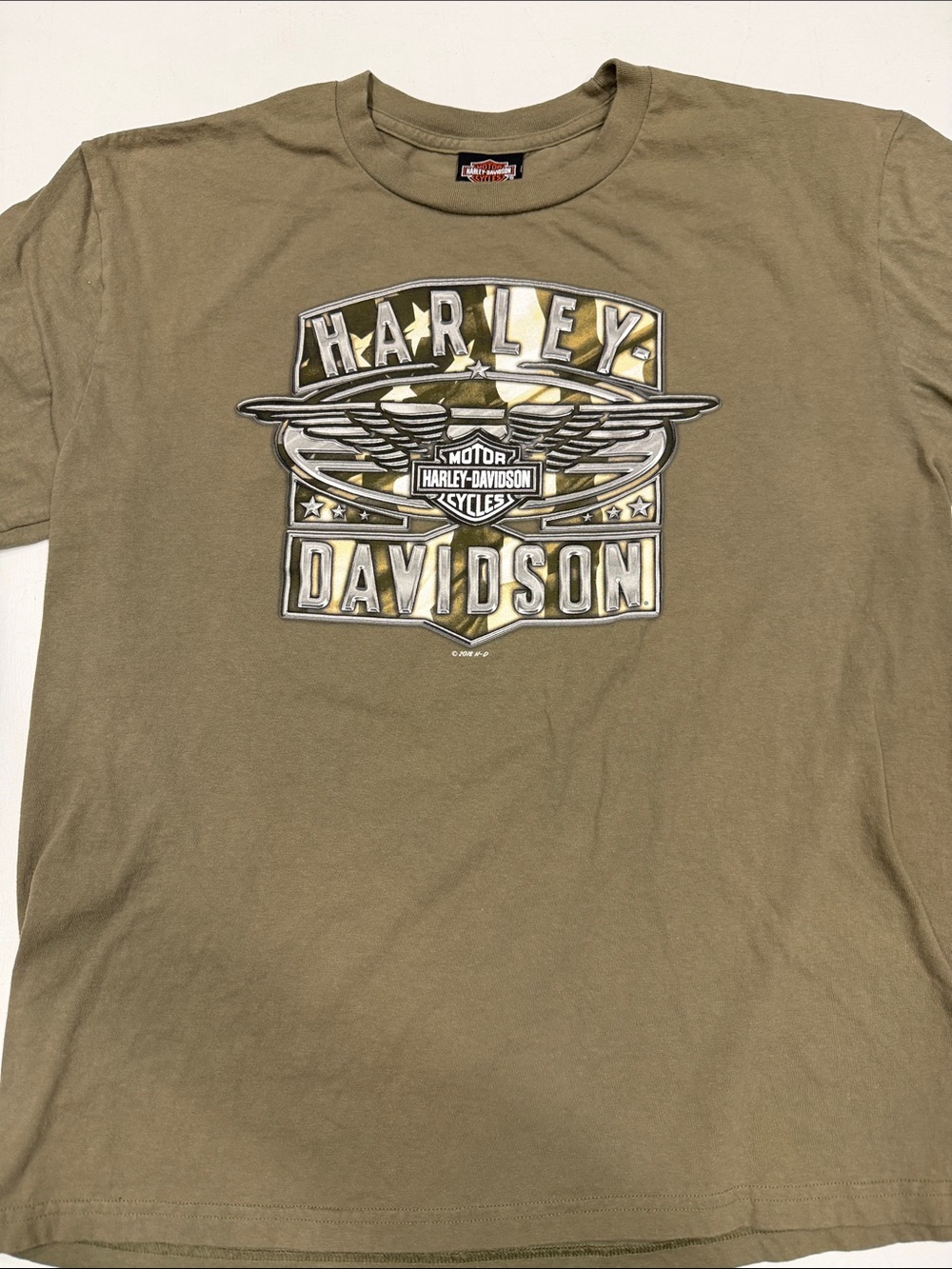 Harley-Davidson Olive Green Short Sleeve T-Shirt with Metallic Logo